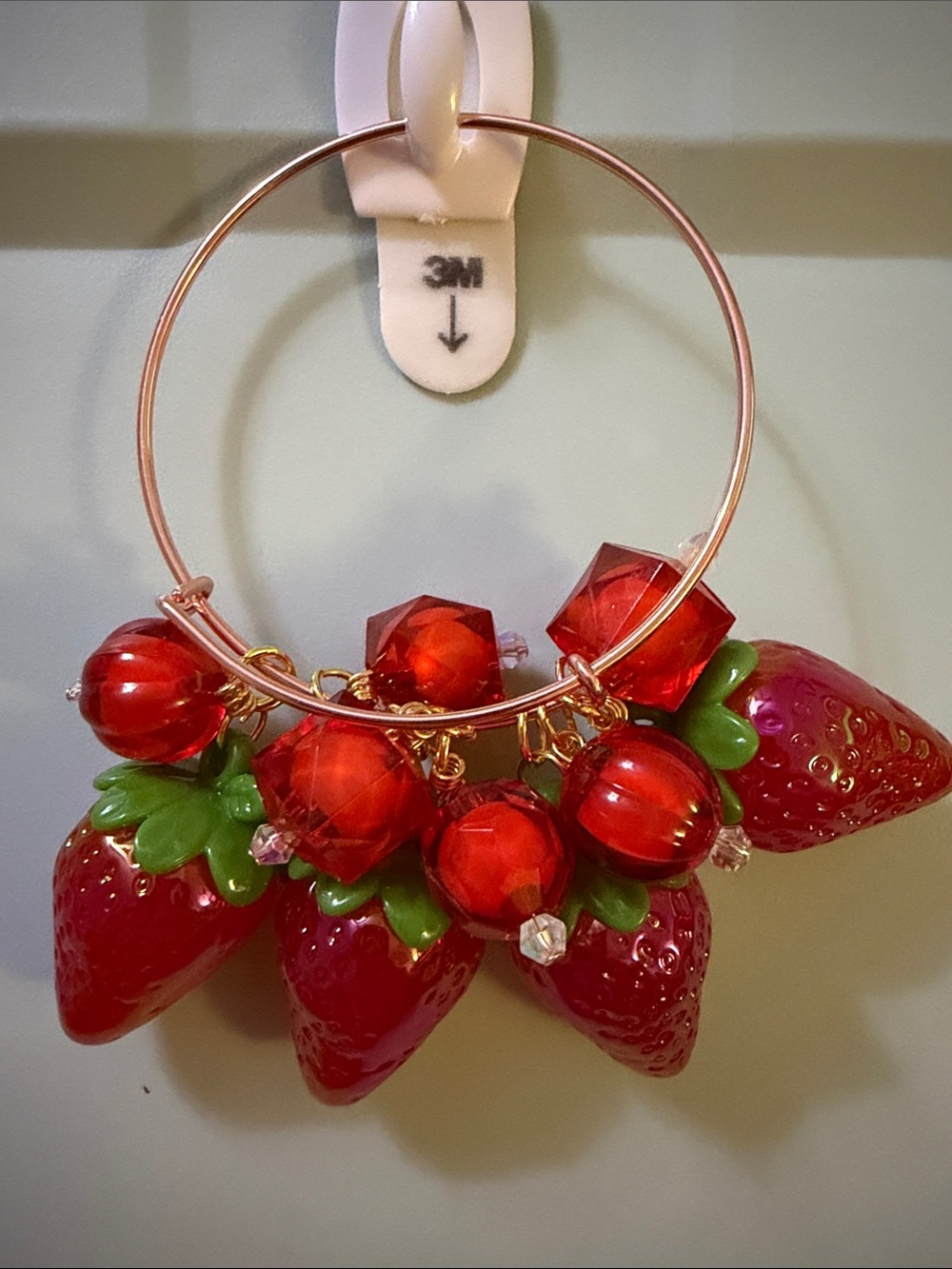 Strawberry Charm Hoop Bracelet - Red